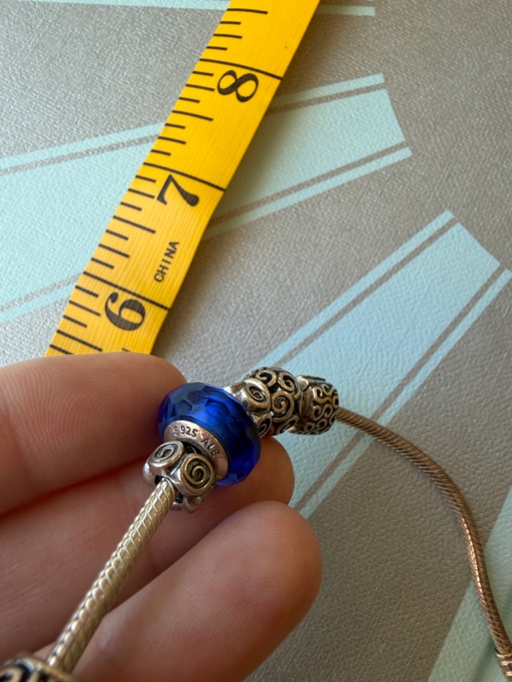 Pandora Silver Charm Bracelet with Deep Blue Glass Accent - Picture 4 of 6